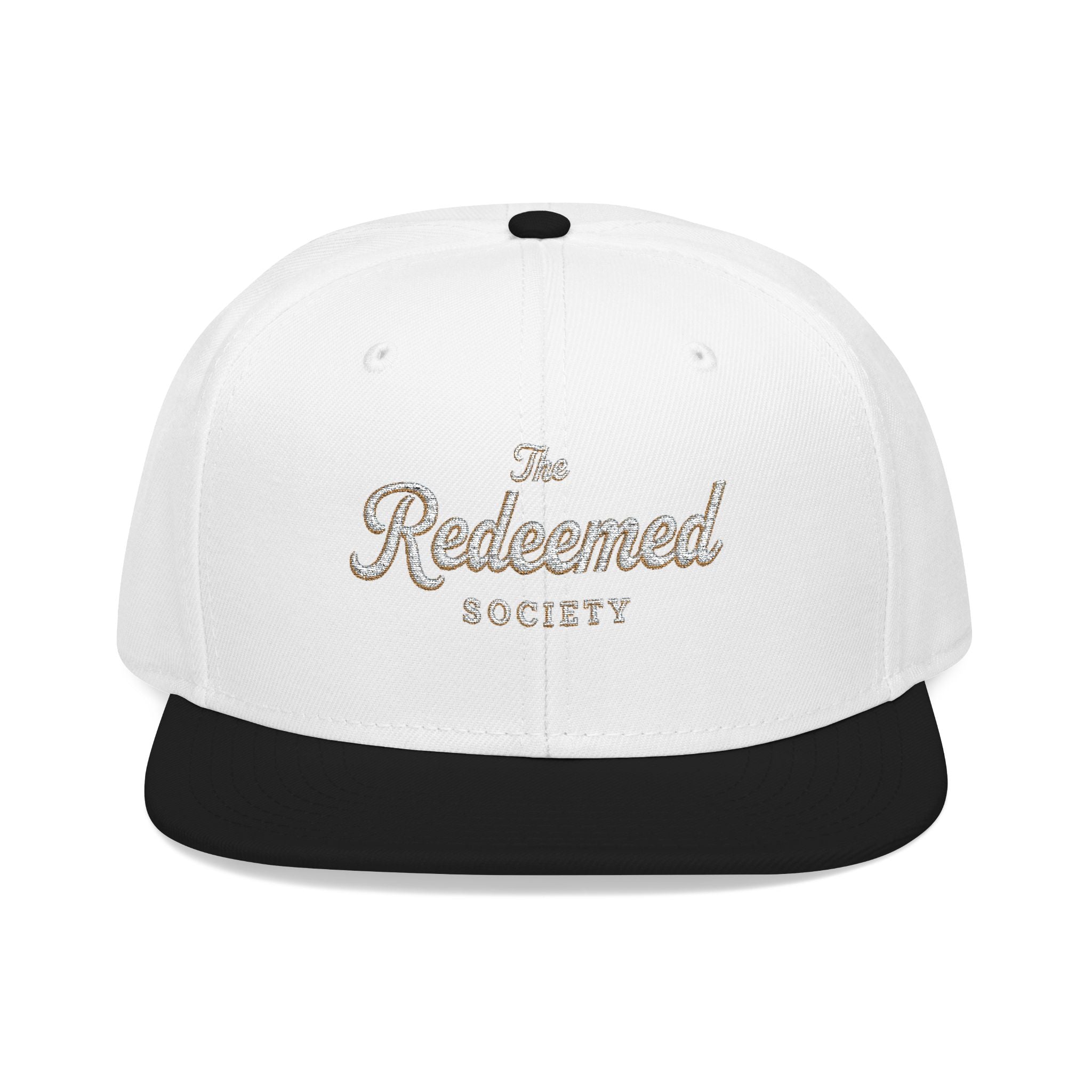 Embroidered "The Redeemed Society" Script Snapback Hat — No side design — Rhinestone “Blessed” Design