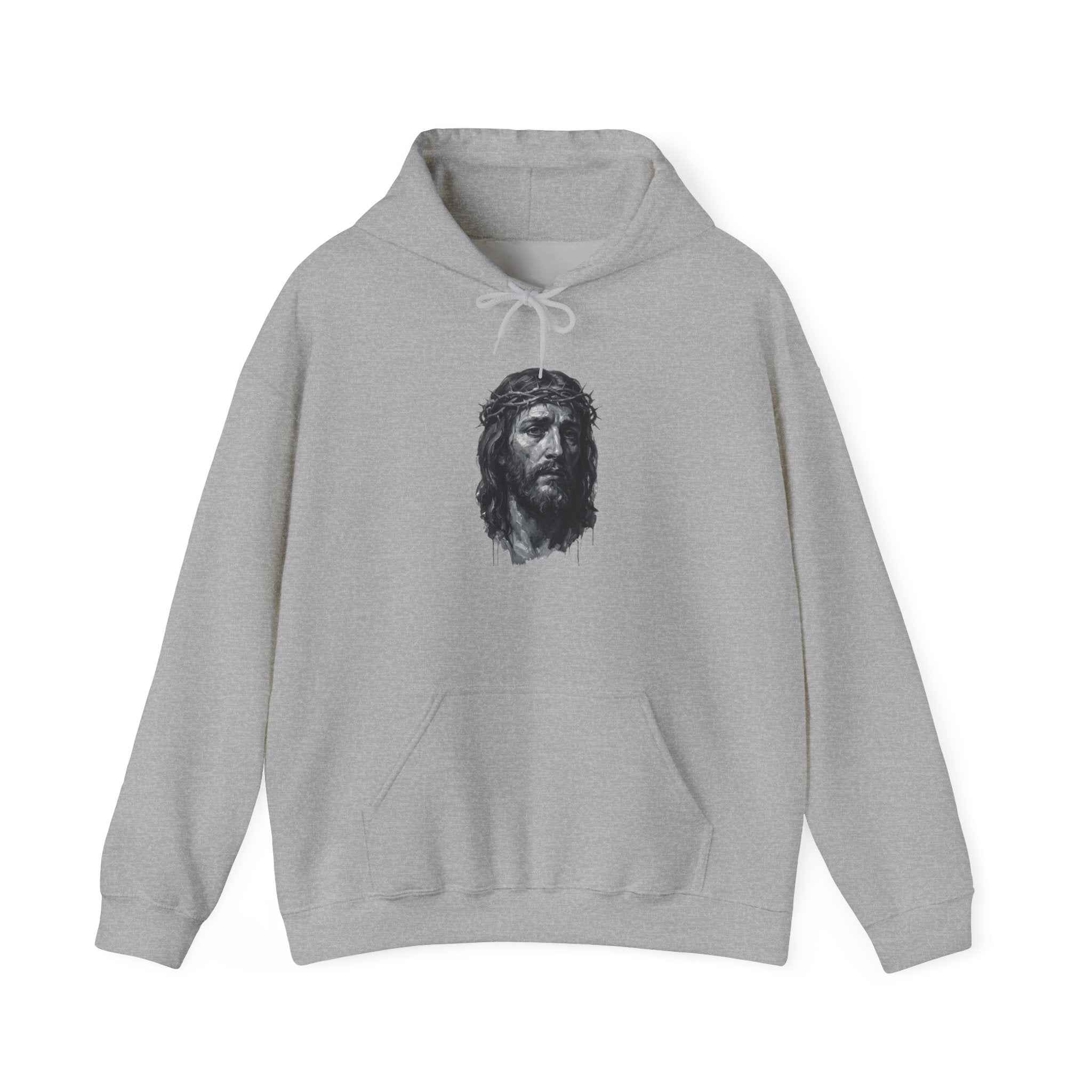 Jesus Portrait Hoodie - Crown of Thorns Religious Graphic Sweatshirt