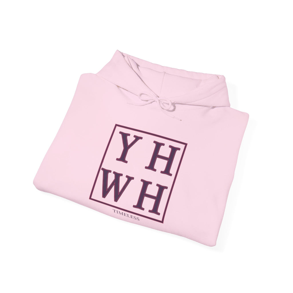 Pink Monogram Box Hoodie — YHWH Minimalist Faith Sweatshirt
