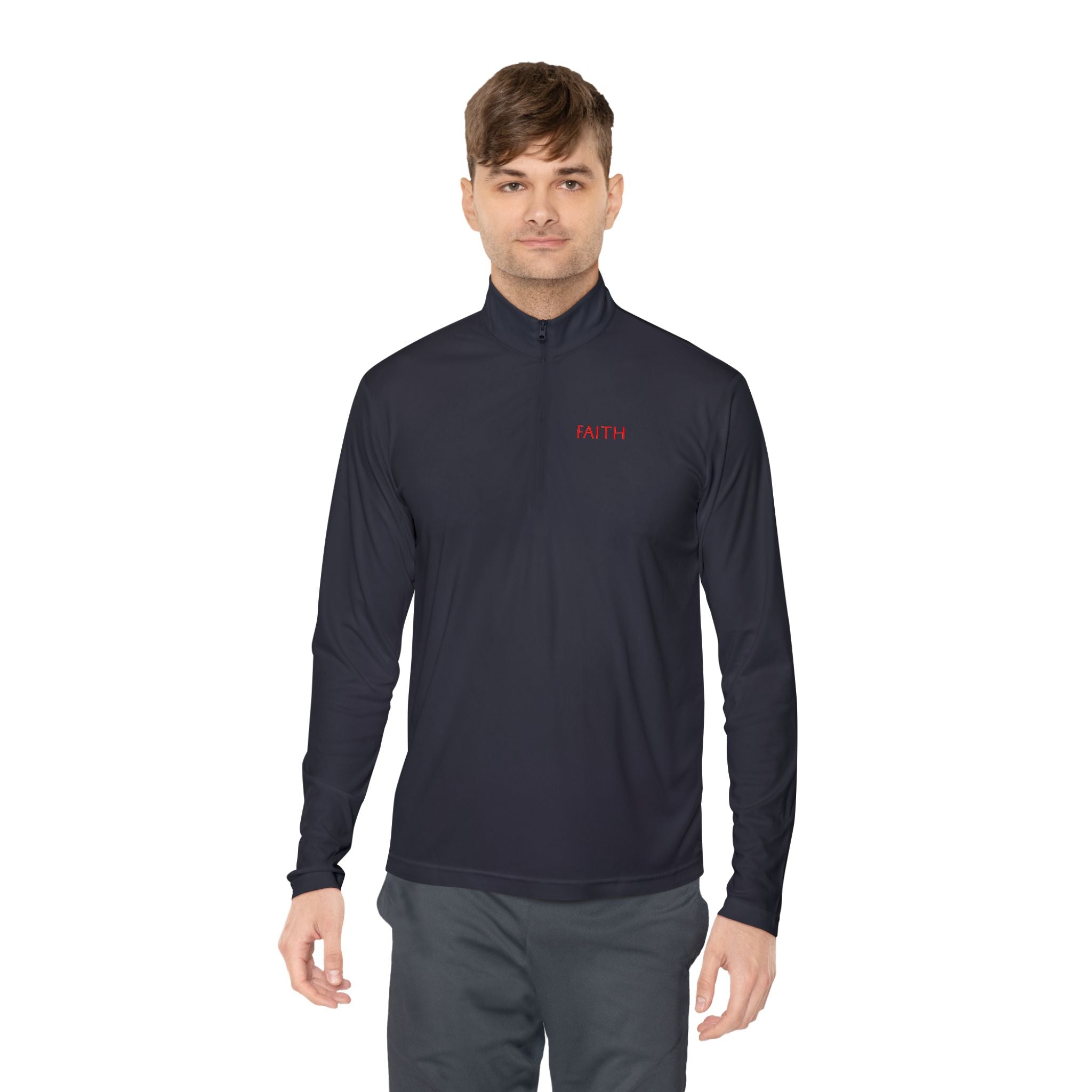 Quarter-Zip Pullover — Minimal "FAITH" Embroidered Casual Pullover