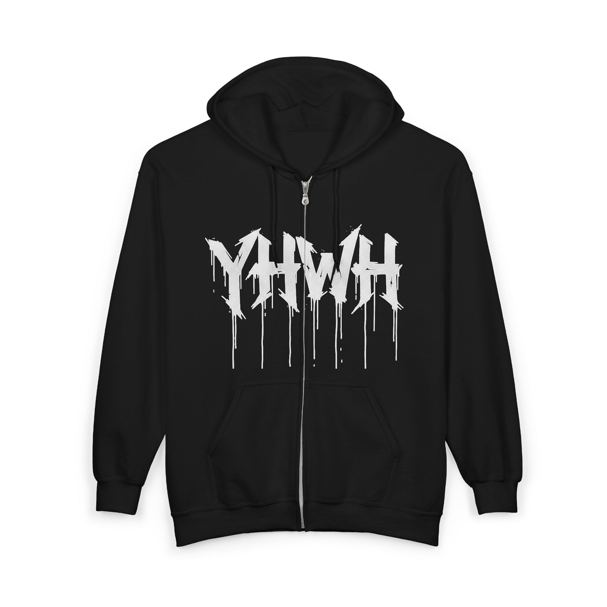 Dripping Logo Zip Hoodie with Back Eye Graphic