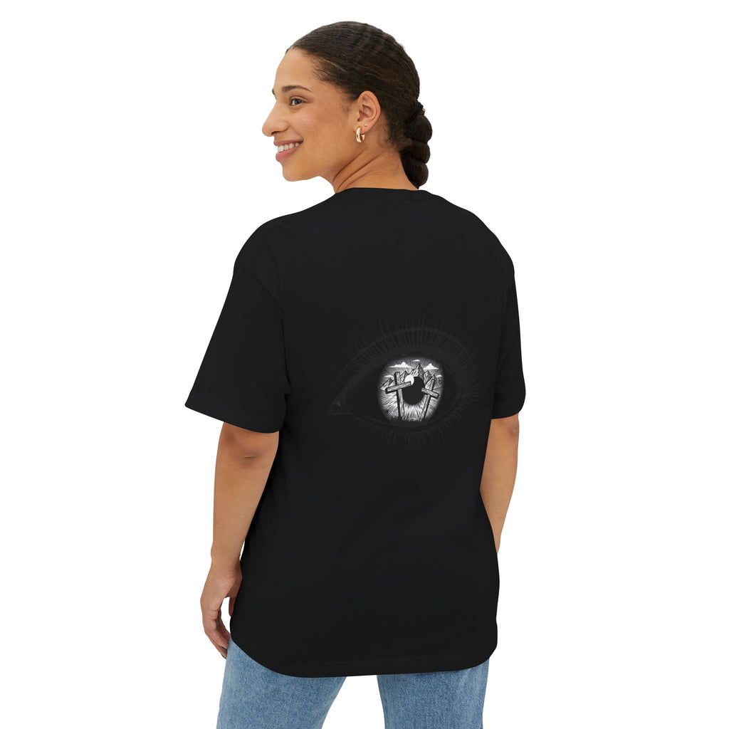 YHWH Drip Logo Boxy Tee — Gothic Faith Graphic T-Shirt (Eye Backprint)