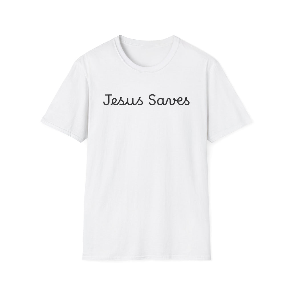 Jesus Saves T-Shirt — Minimal Script Christian Faith Tee