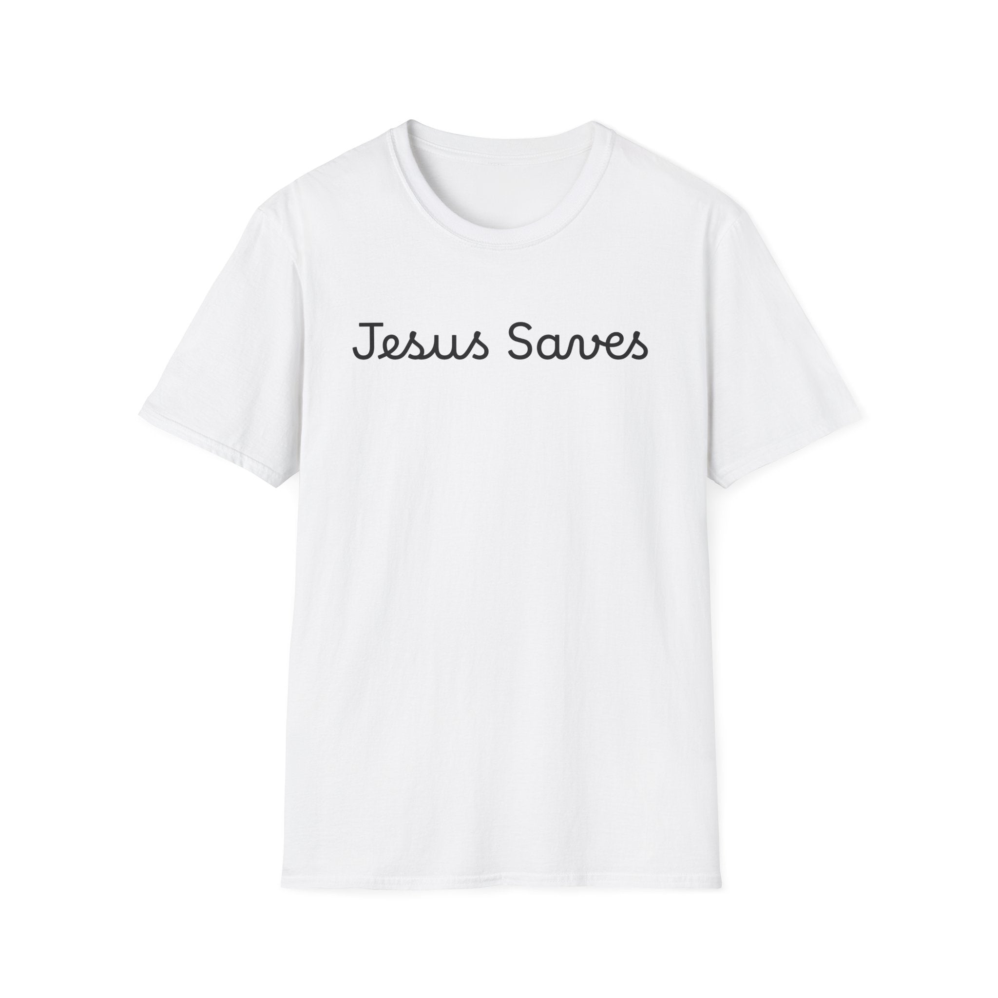 Jesus Saves T-Shirt — Minimal Script Christian Faith Tee