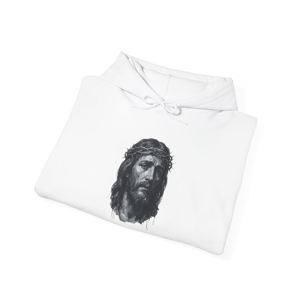 Jesus Portrait Hoodie - Crown of Thorns Religious Graphic Sweatshirt