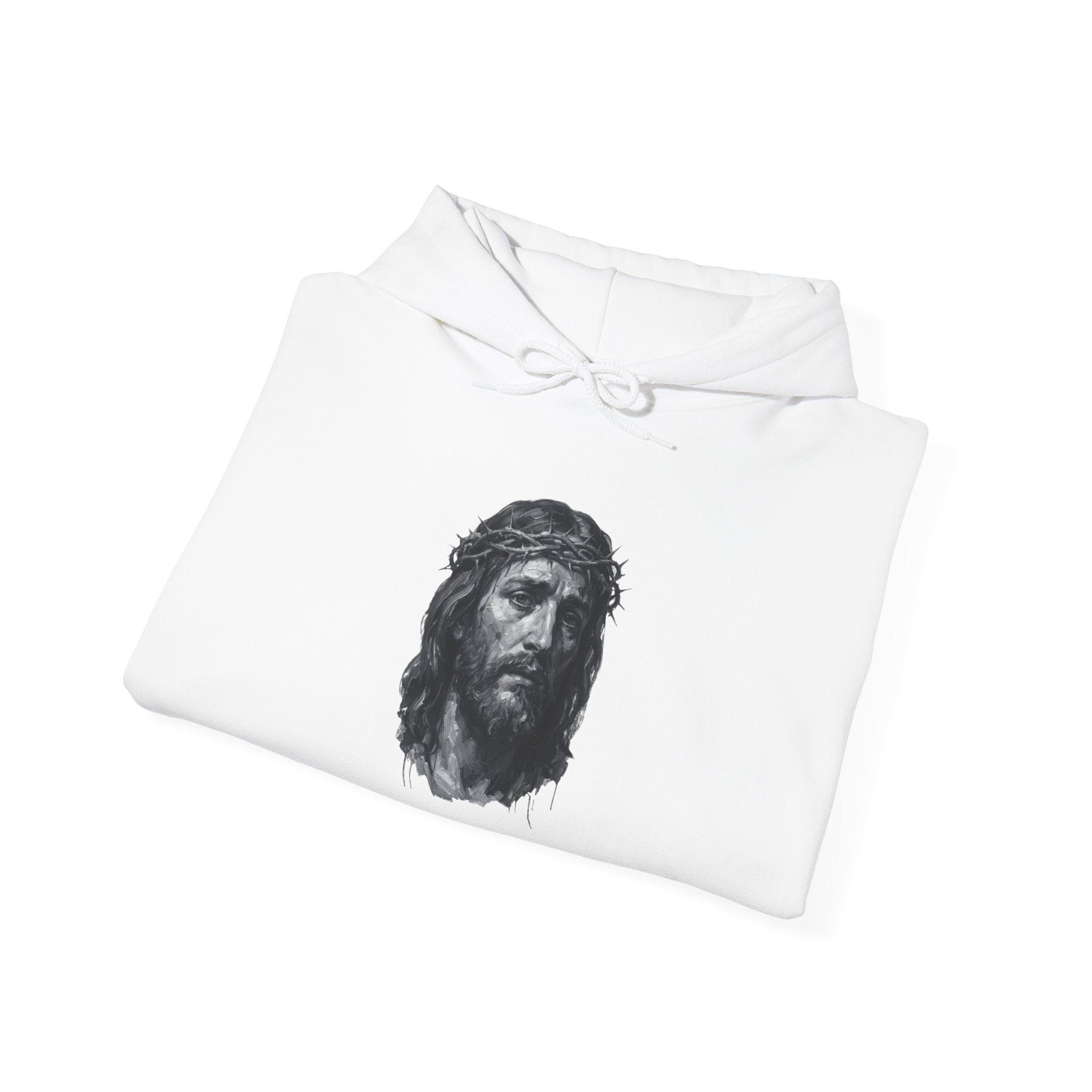 Jesus Portrait Hoodie - Crown of Thorns Religious Graphic Sweatshirt