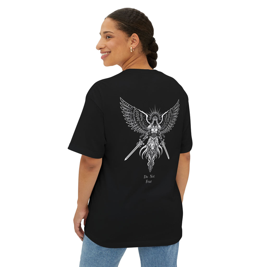 Boxy Tee — Japanese "恐れるな" / Do Not Fear Vertical Script + Winged Valkyrie Back Graphic