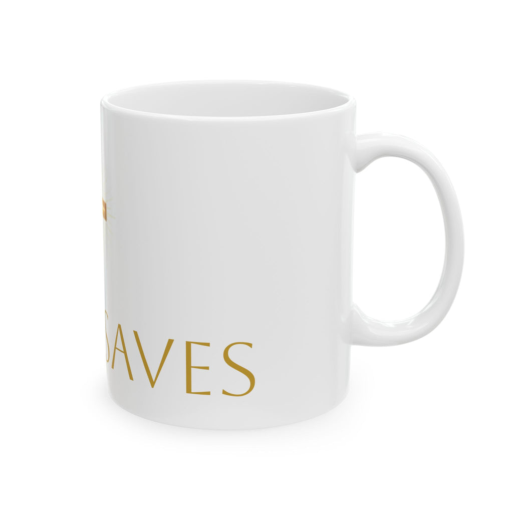 Gold Cross Ceramic Mug — Christian Faith Coffee Cup (11oz & 15oz)