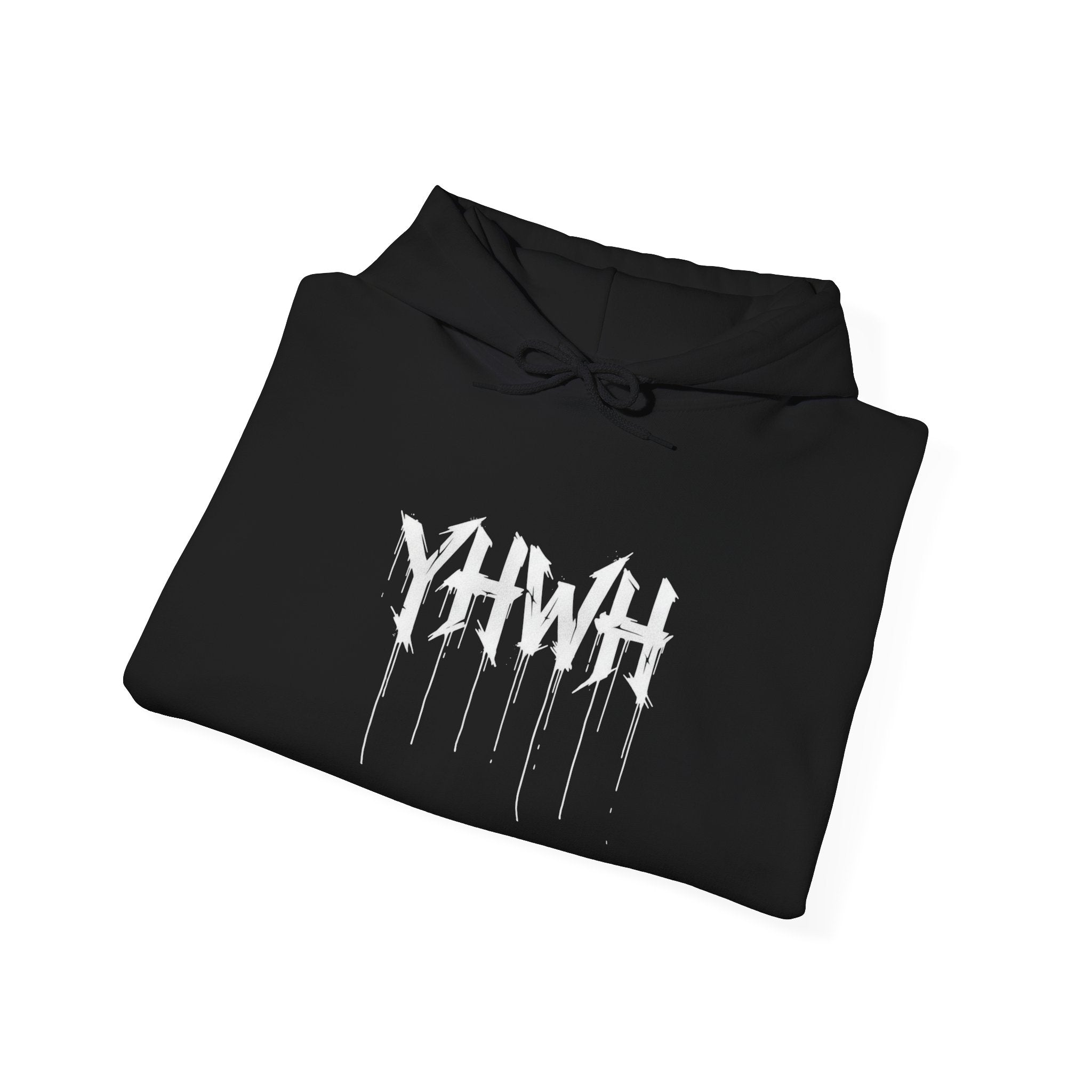 YHWH Drip Graphic Hoodie — Distressed Religious Cross Pullover