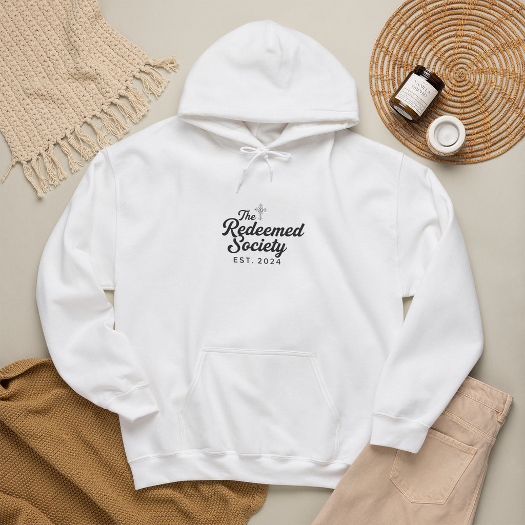 'The Redeemed Society' Hoodie — Christian Faith Pullover ("The Redeemed Society EST 2024")