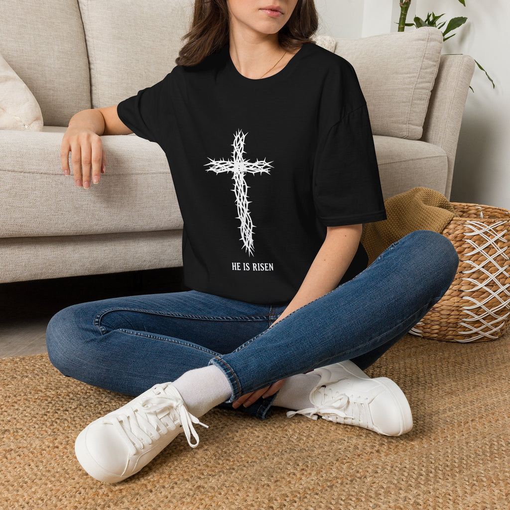 He Is Risen Crown of Thorns Cross T-Shirt