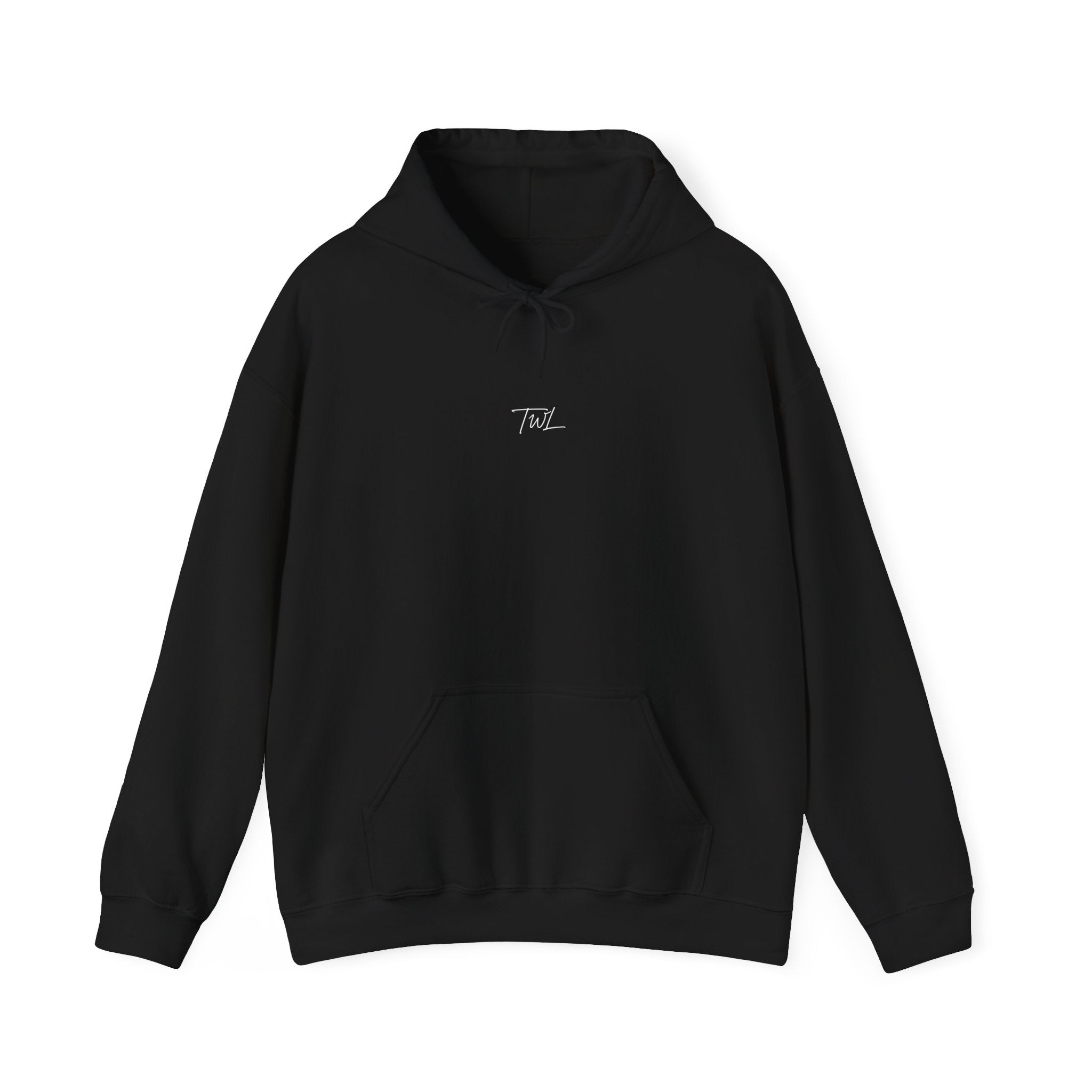 TWL Script Hoodie — Minimal Black Pullover with White Signature Logo