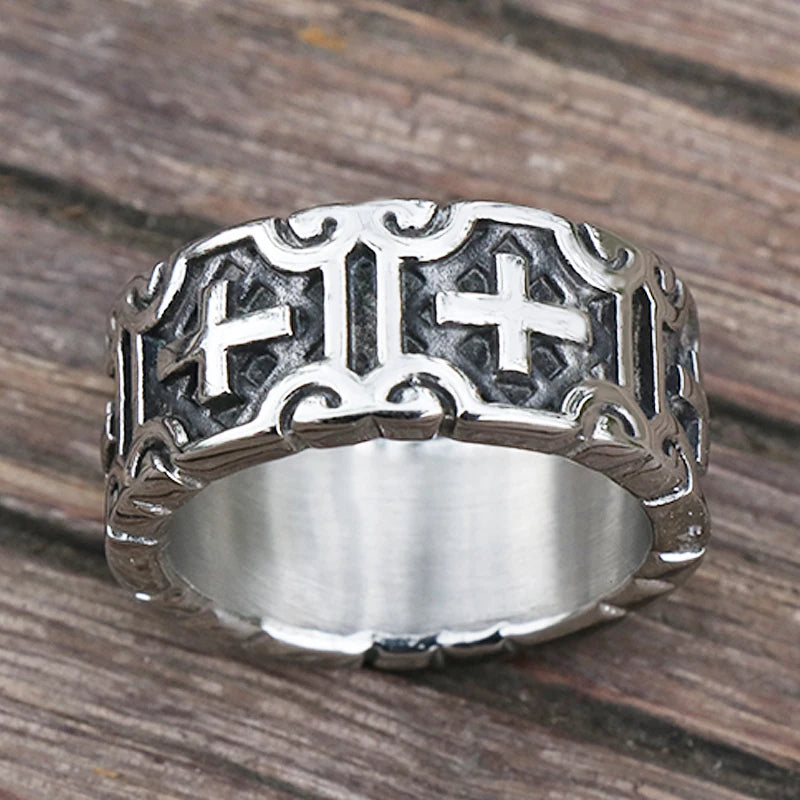 Classic Cross Ring -- Stainless Steel