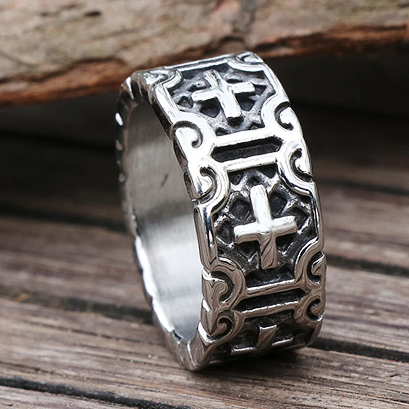 Classic Cross Ring -- Stainless Steel
