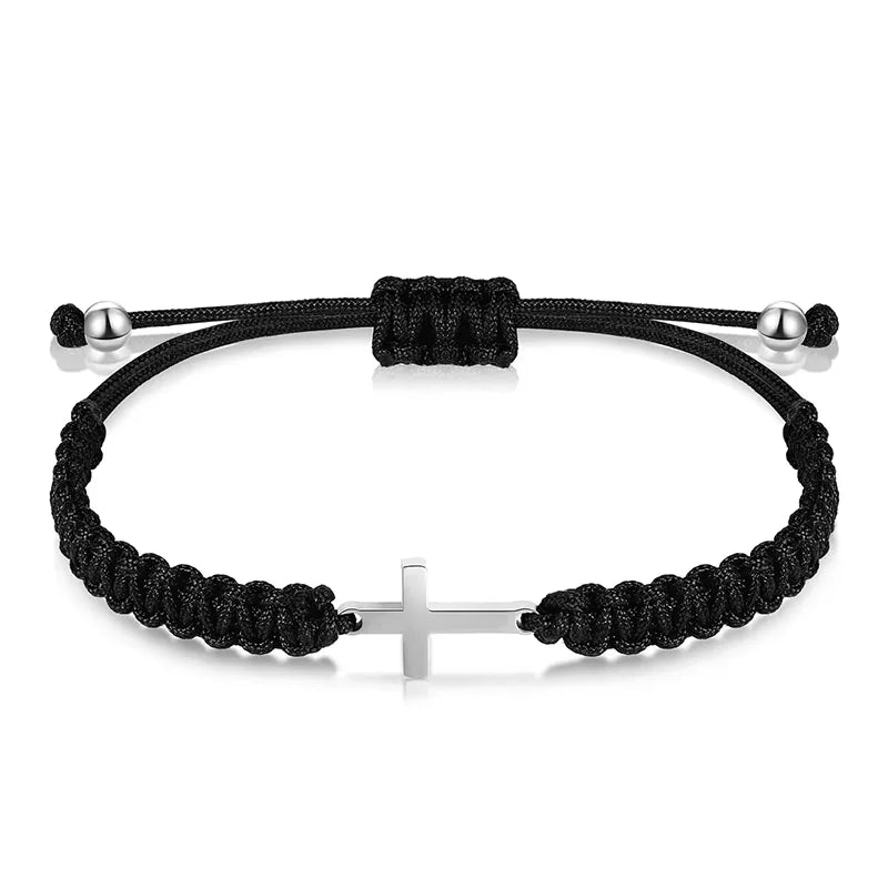 Cross Black White Braided Bracelets