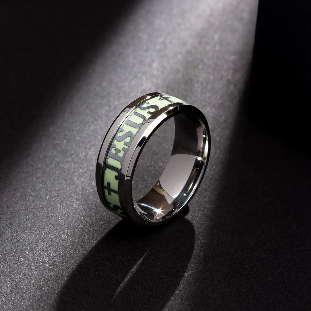 Stainless Steel Luminous Cross Ring