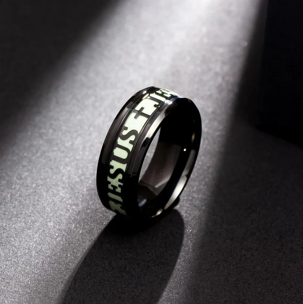 Stainless Steel Luminous Cross Ring
