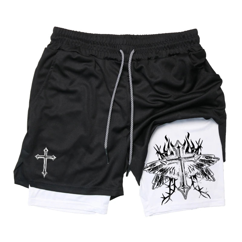 Graphic 2 in 1 Workout Running Shorts