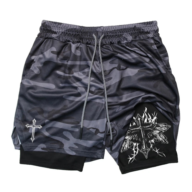 Graphic 2 in 1 Workout Running Shorts