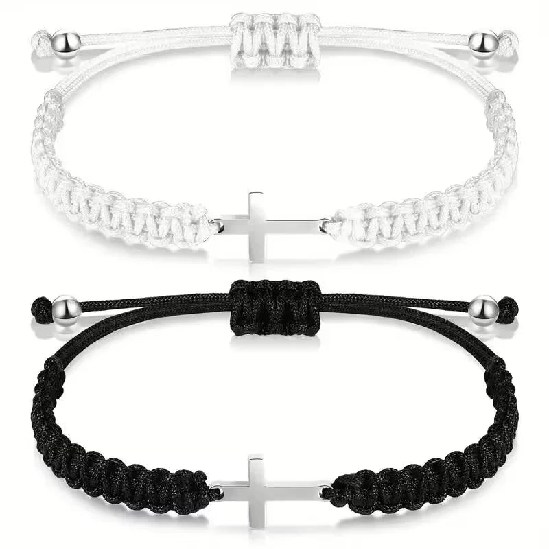 Cross Black White Braided Bracelets
