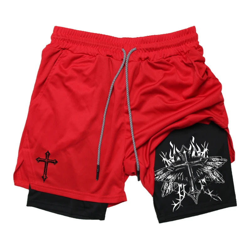 Graphic 2 in 1 Workout Running Shorts