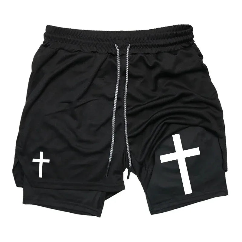 Cross Graphic 2-in-1 Workout Running Shorts