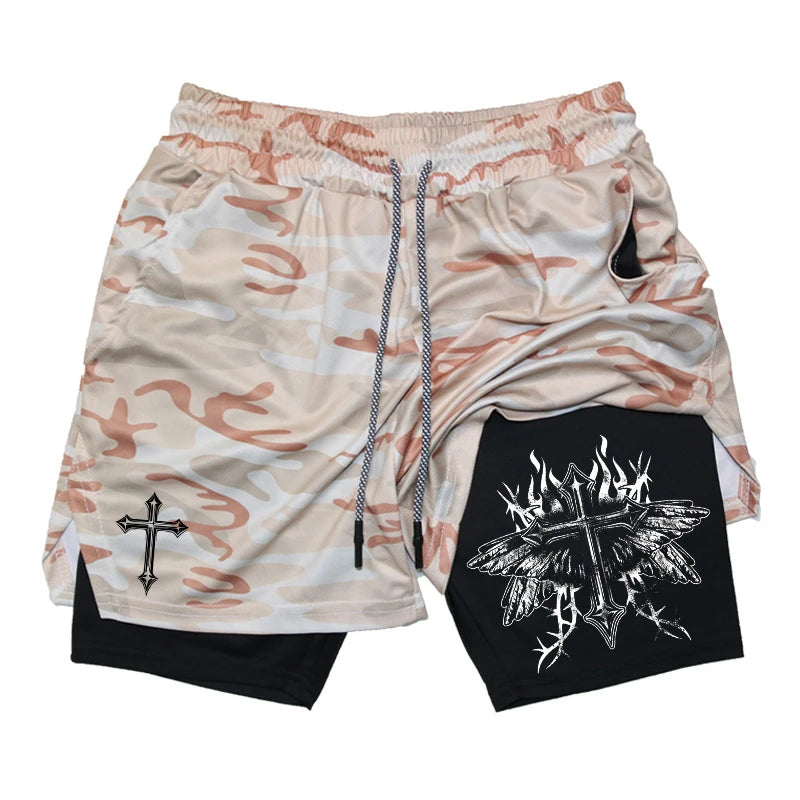 Graphic 2 in 1 Workout Running Shorts