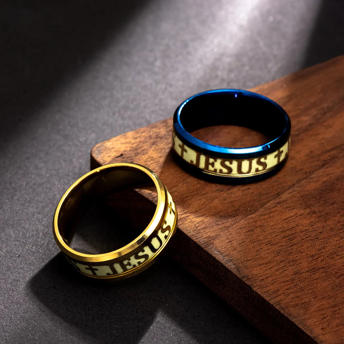 Stainless Steel Luminous Cross Ring