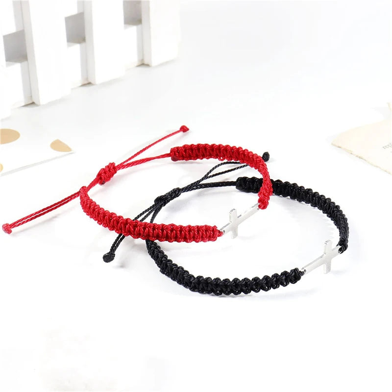 Cross Black White Braided Bracelets