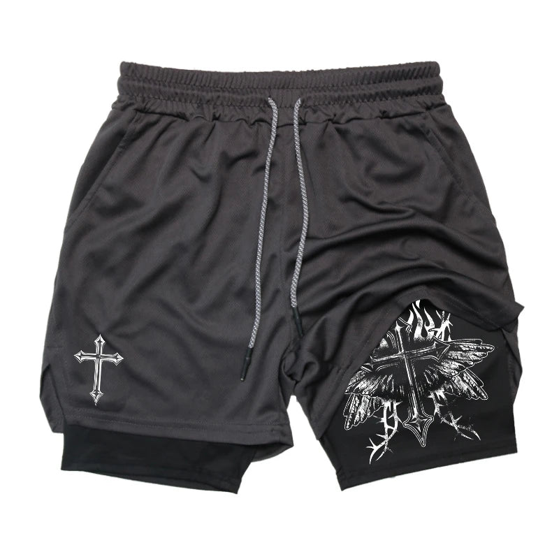 Graphic 2 in 1 Workout Running Shorts