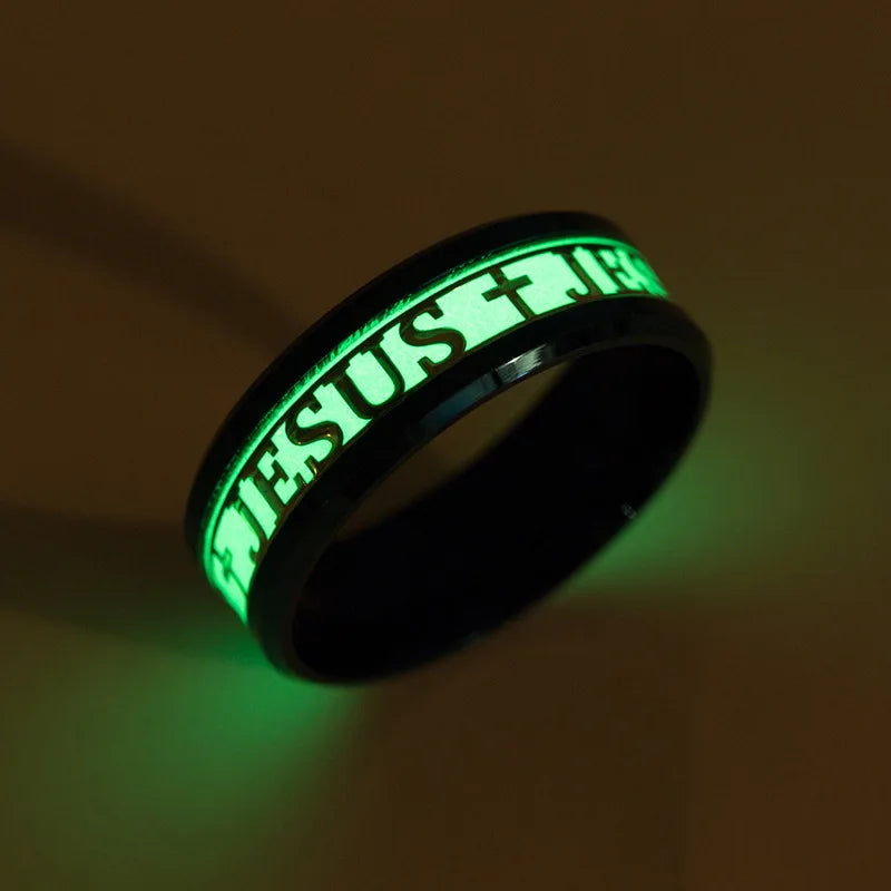 Stainless Steel Luminous Cross Ring