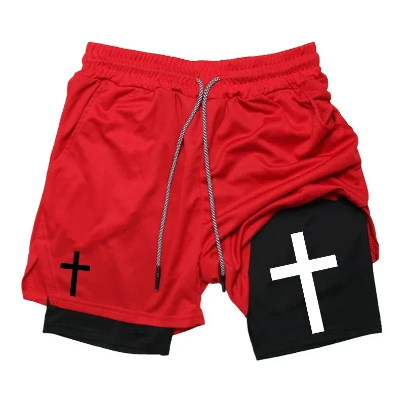 Cross Graphic 2-in-1 Workout Running Shorts