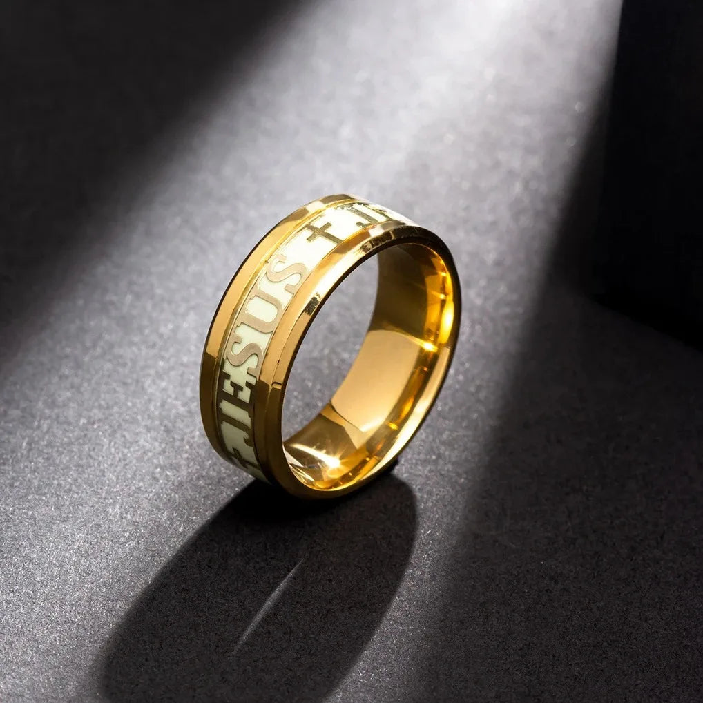 Stainless Steel Luminous Cross Ring