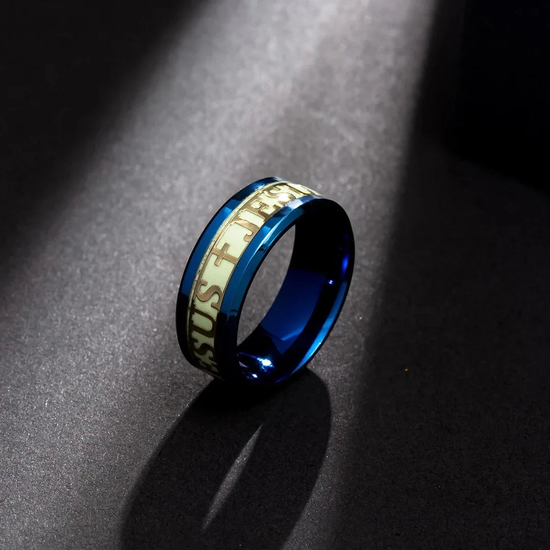 Stainless Steel Luminous Cross Ring