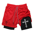 Cross Print 2 in 1 Workout Running Shorts