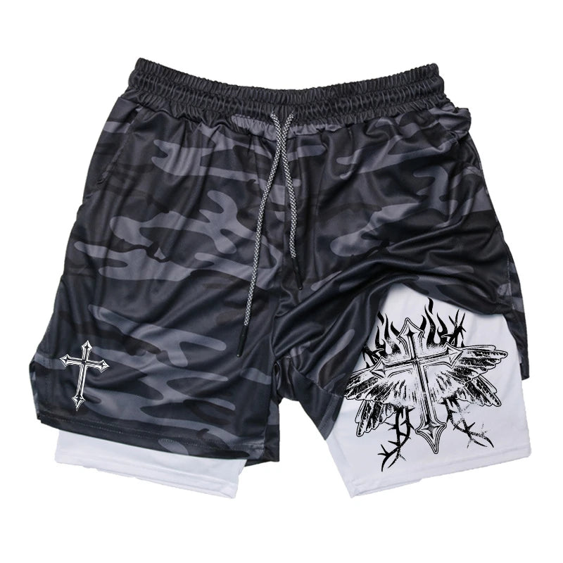 Graphic 2 in 1 Workout Running Shorts