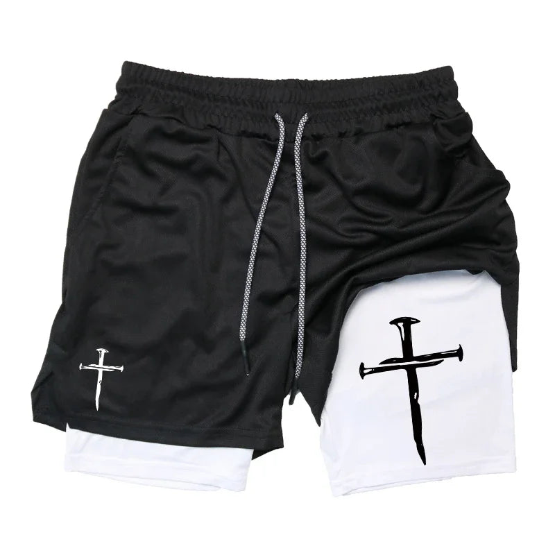 Cross Graphic 2-in-1 Workout Running Shorts
