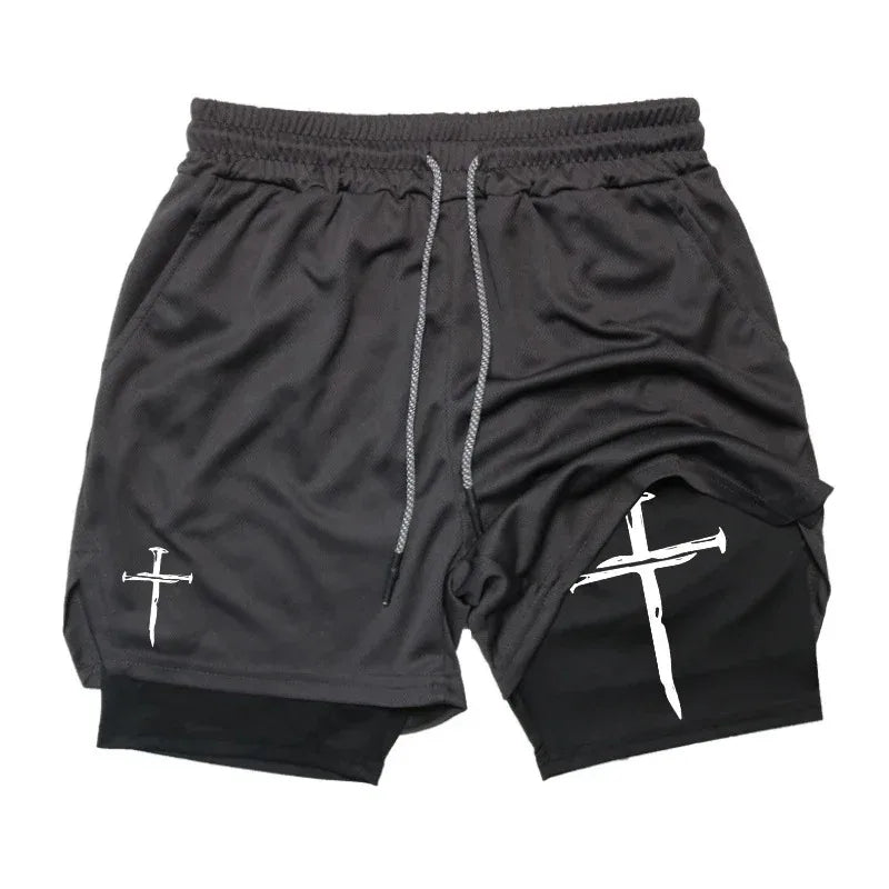 Cross Graphic 2-in-1 Workout Running Shorts