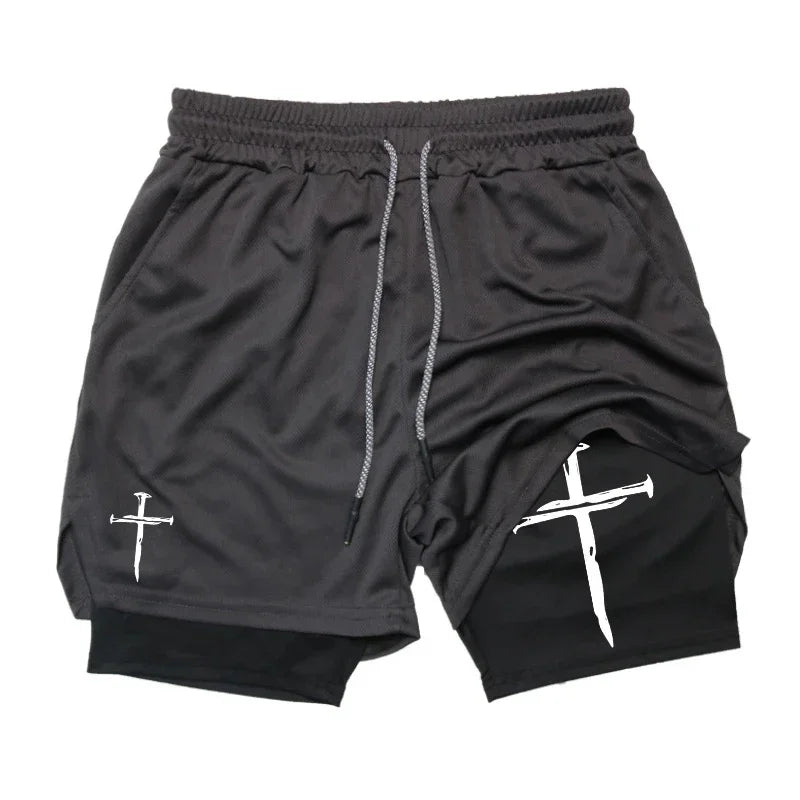 Cross Graphic 2-in-1 Workout Running Shorts