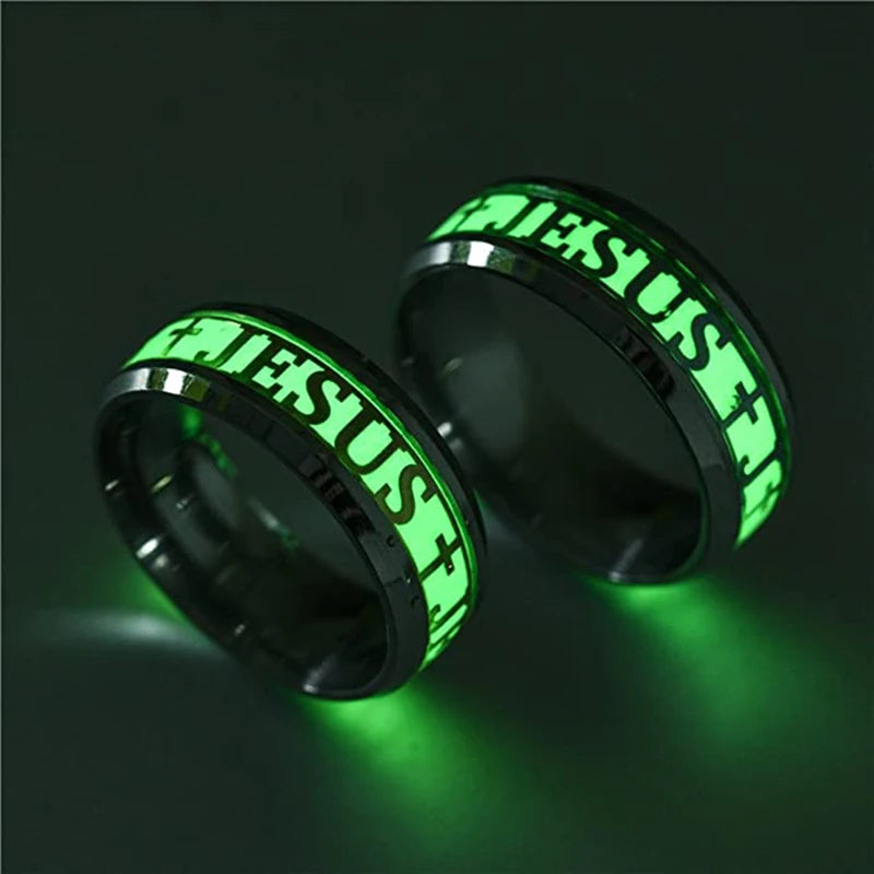 Stainless Steel Luminous Cross Ring