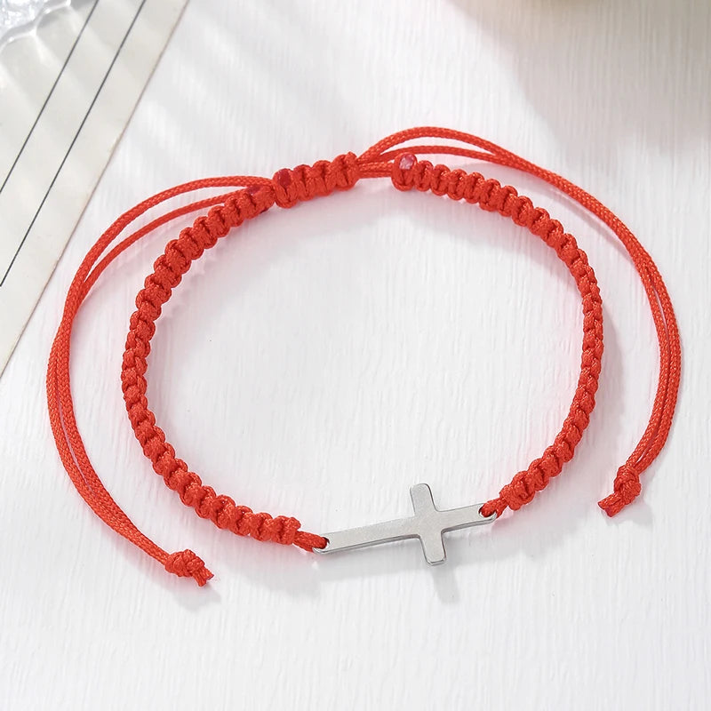 Cross Black White Braided Bracelets