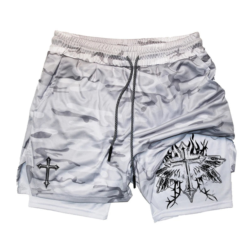 Graphic 2 in 1 Workout Running Shorts